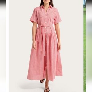 Steele brand women’s Red Gingham Button-Front Shirt Dress size M new with tags